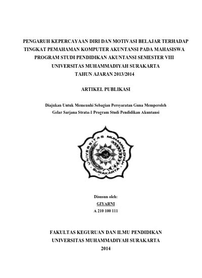 PENGARUH KEPERCAYAAN DIRI DAN MOTIVASI BELAJAR TERHADAP TINGKAT