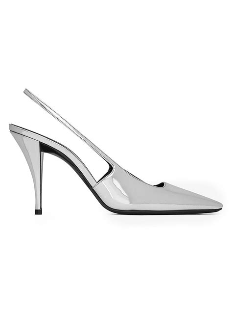 Saint Laurent Blade Slingback Pumps In Mirrored Leather Argento