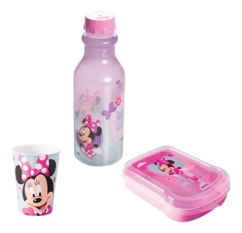 Kit Lancheira Escolar Garrafa Copo E Sanduicheira Minnie