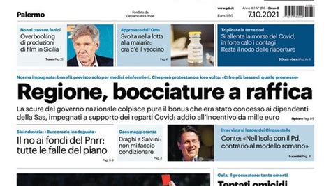 Prima Pagina Giornale Di Sicilia Regione Bocciature A Raffica L