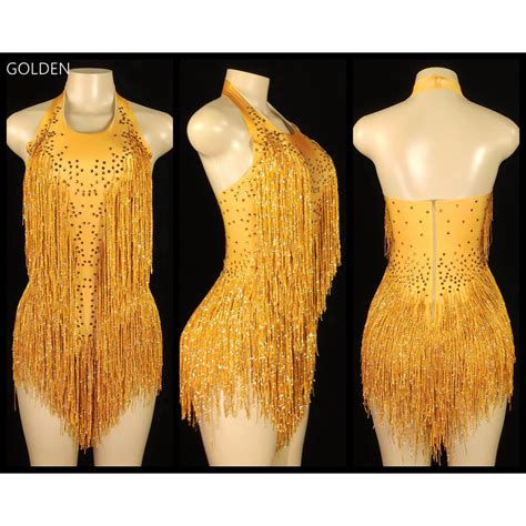 Jual Sparkly Crystals Fringes Bodysuit Sexy Tassel Leotard Jazz Dance