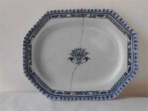 Ancien Plat Faience Octogonal Rouen Me Antique French Charger