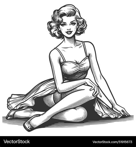 Retro Pin Up Girl In Classic Pose Engraving Vector Image