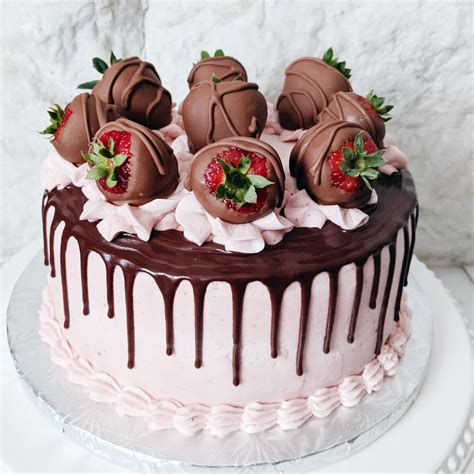 Chocolate Fudge Cake With Dark Chocolate Ganache Drip Strawberry Icing And Milk Chocolate