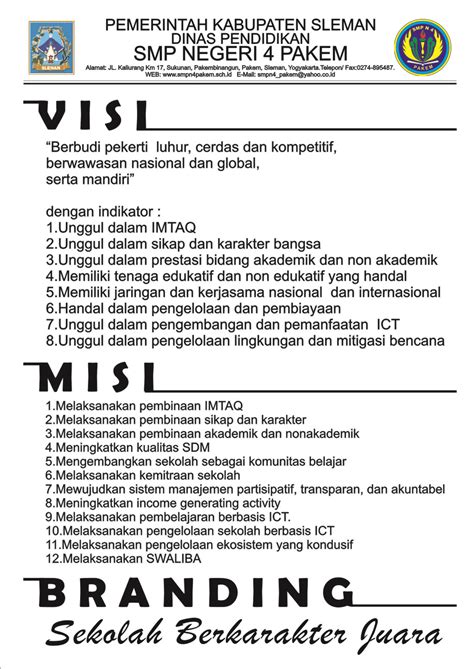 Contoh Visi Dan Misi Sekolah Smp 52 Koleksi Gambar