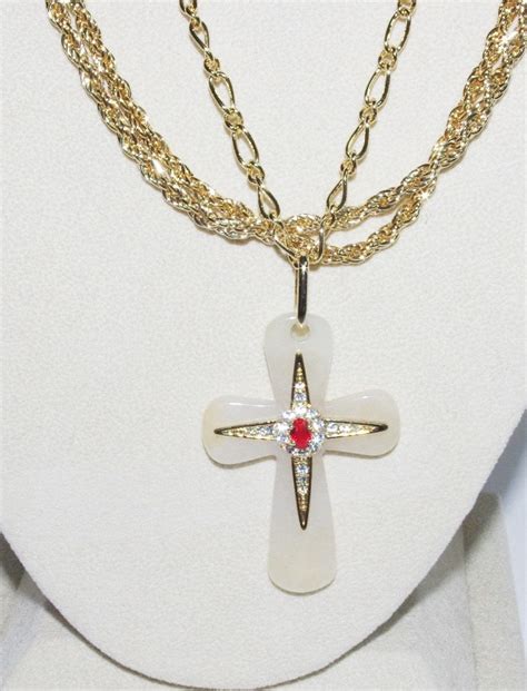 Jackie Kennedy Cross Necklace White Agate Gemstone Cross Etsy