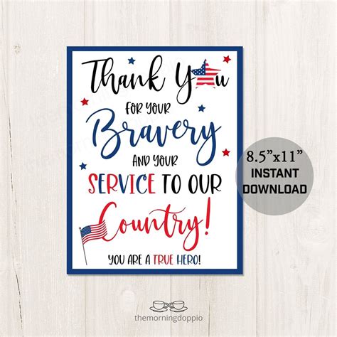 Printable Veteran's Day Sign, Thank You for Your Service Military First ...