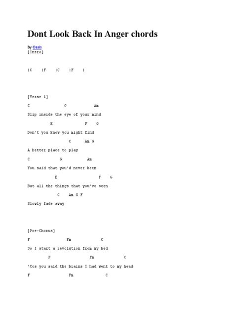Dont Look Back In Anger Guitar Chords
