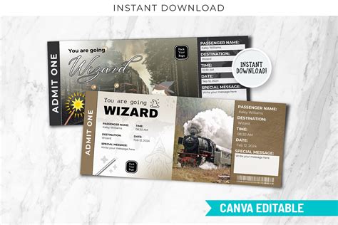 Editable Wizard Train Ticket Invitation Graphic By SnapyBiz Creative