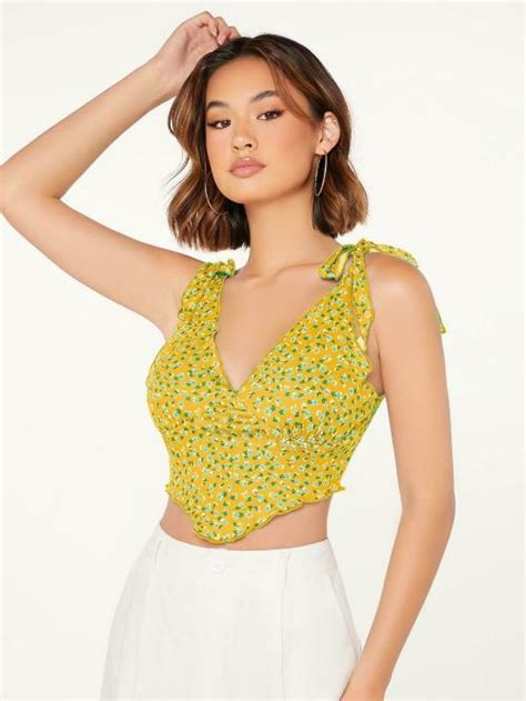 Buy Aahwan Women Yellow Floral Print Polyester Crop Top Online At Best