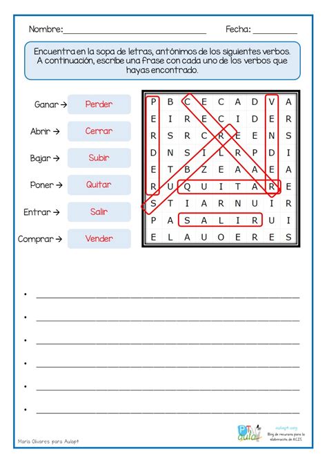 Sopa De Letras Verbos Antónimos Aula Pt