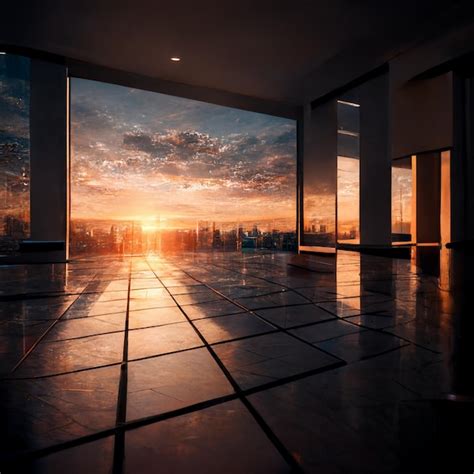 Espacio de piso vacío con la salida del sol Foto Premium