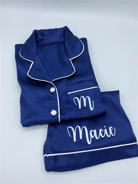 Personalised White Kids Silk Satin Pyjama Set Pjs Etsy