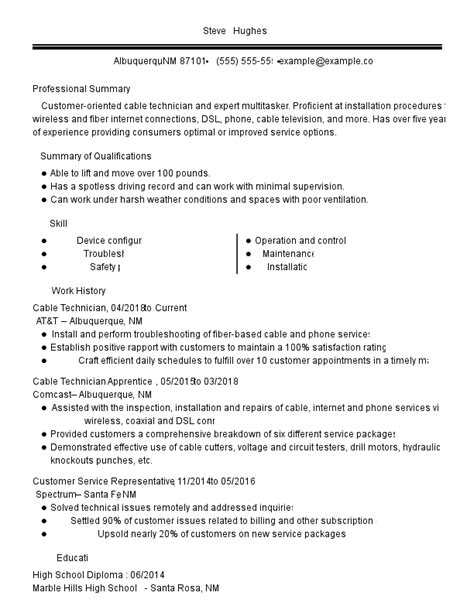 Cable Tech Resume 5 Cable Technician Resume Examples Guide For 2024