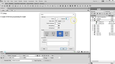 Create An Html Table In Dreamweaver Cc Youtube