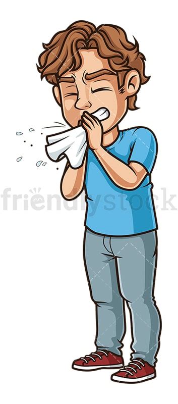 Young Man Sneezing Cartoon Clipart Vector - FriendlyStock