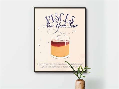 Pisces Cocktail Zodiac Poster New York Sour Etsy