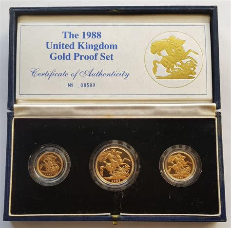 1988 3 Coin Gold Proof Sovereign Set M J Hughes Coins