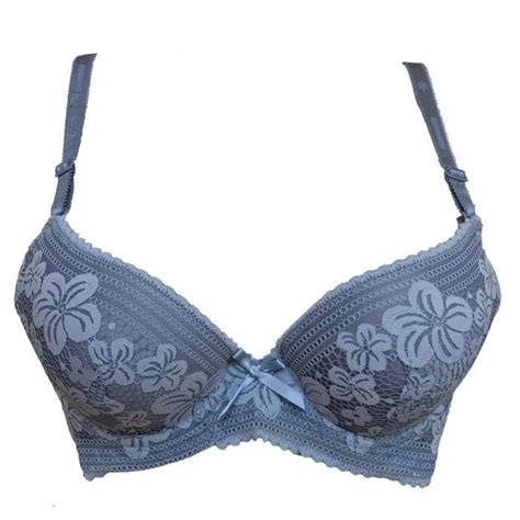 Soutien gorge 85B coqué push up en dentelle fleurie bleu lingerie femme