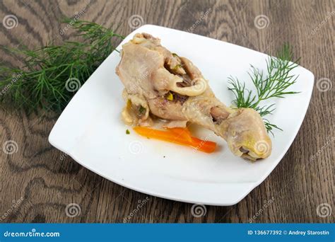 Boiled chicken leg stock photo. Image of portion, green - 136677392