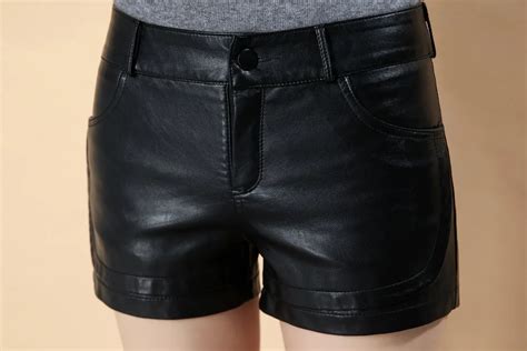 Buy 2018 Hot Sales New Autumn Winter Women Faux Leather Shorts Pu Leather Solid