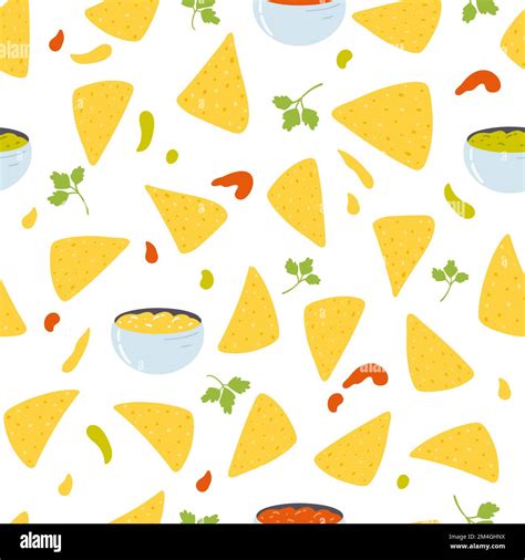 Seamless Pattern With Tortilla Chips In Cartoon Flat Style Hand Drawn