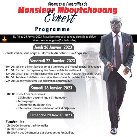 Cameroun Programme Des Obs Ques Et Fun Railles De Monsieur Ernest