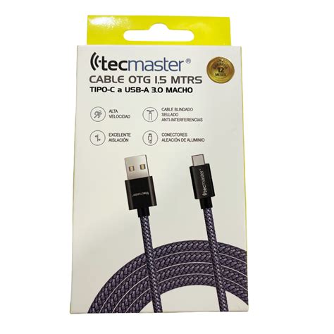 Cable Tipo C A Usb Macho Reforzado Metros Tecmaster Negro