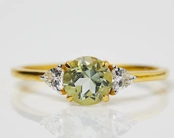 Natural Green Amethyst Ring Emerald Cut Prasiolite Rings 925 Sterling