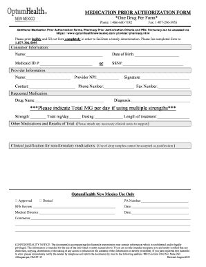 Fillable Online Medication Prior Authorization Form Optum New Mexico