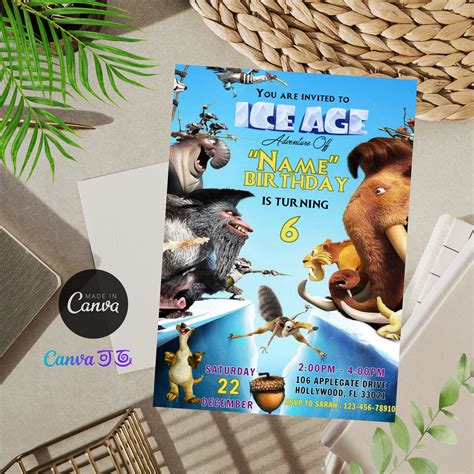 Editable Ice Age Birthday Invitation Kids Birthday Design Instant