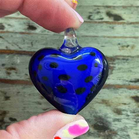 Murano Glass Heart Pendant 35mm Blue And Black Lampwork Etsy