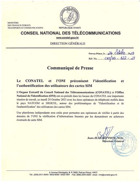 COMMUNIQUE DE PRESSE Le CONATEL et lONI préconisent lidentification