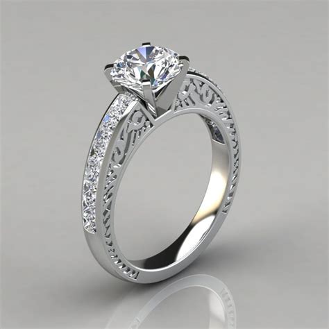 Knife Edge Pave Round Cut Moissanite Engagement Ring