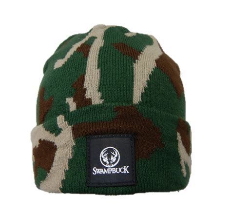 Green Brown Camo Knit Beanie Swamp Buck Camo