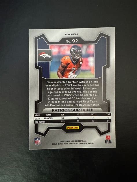 2023 Panini Prizm Patrick Surtain II Red Sparkle 92 Denver Broncos SSP