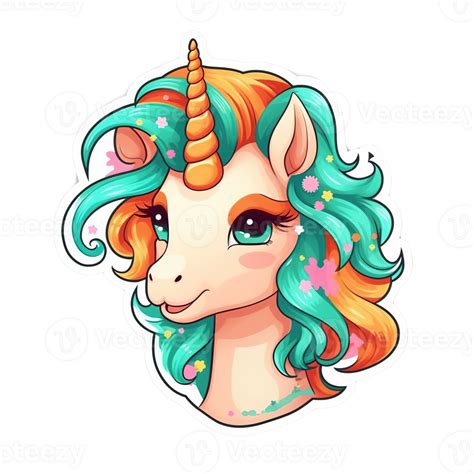 Cute Cartoon Unicorn Sticker Png