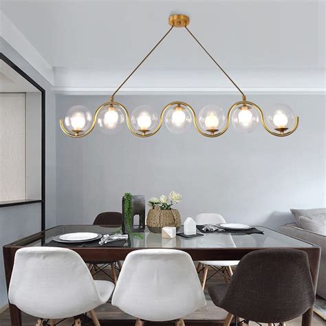 Modern Style 3 5 Light Brass Linear Chandelier With Clear Blown Glass