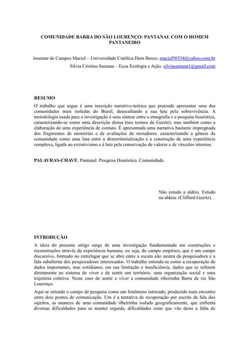 Comunidade Barra Do S O Louren O Pantanal O Homem Pantaneiro