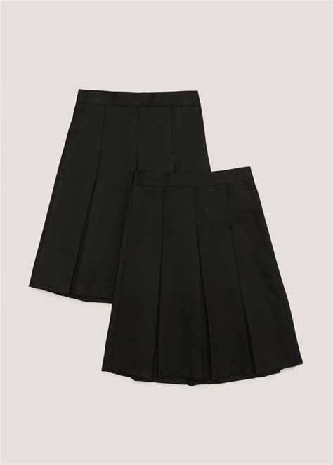 2 Pack Girls Black School Long Length Box Pleated Skirts 6 16yrs Matalan