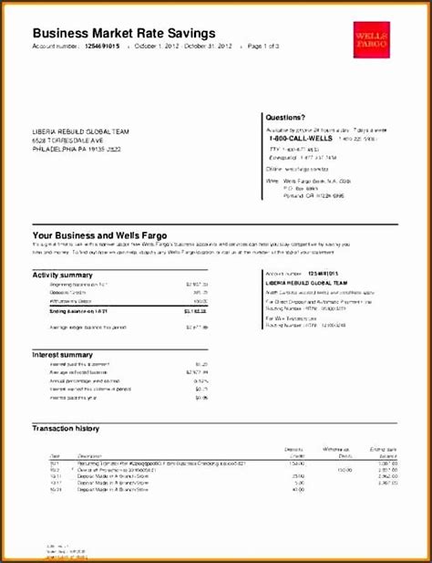 Editable Wells Fargo Bank Statement Template