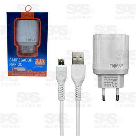 Carregador 2 Usb 3 1a Com Cabo V8 Inova Car 9912s