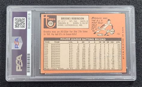 1969 BROOKS ROBINSON Signed Topps Card HOF BALTIMORE ORIOLES PSA 10