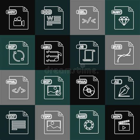 Set Line Mov File Document Ai Svg Xsl M U And Js Icon Vector