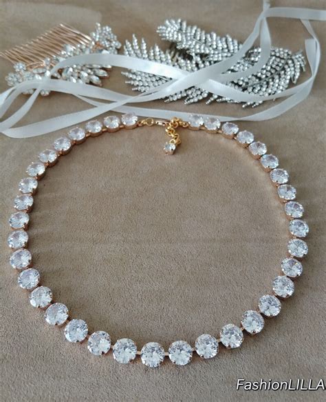 Swarovski Crystal Bridal Necklace In Rose Gold Etsy