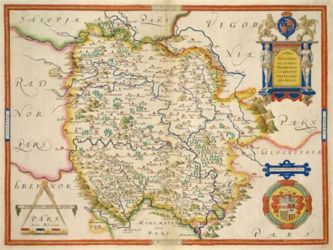 Map of Herefordshire by Christopher Saxton - British Library Prints