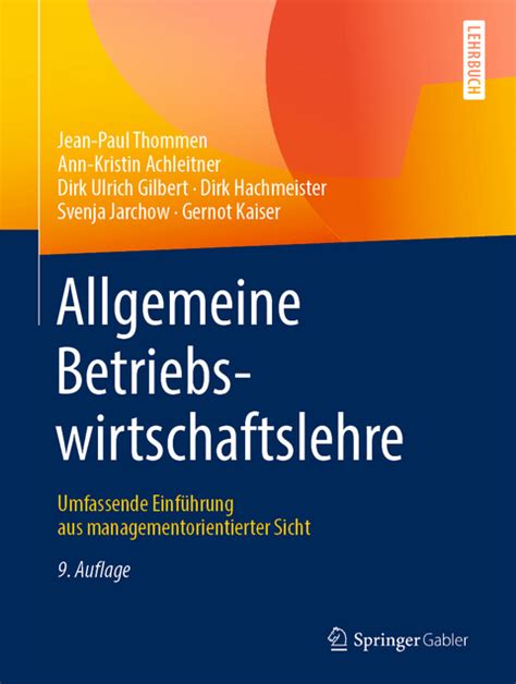 Allgemeine Betriebswirtschaftslehre Von Jean Paul Thommen Isbn 978 3