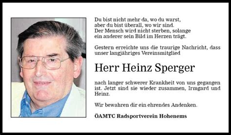 Todesanzeigen Von Heinz Sperger Todesanzeigen Vorarlberger Nachrichten