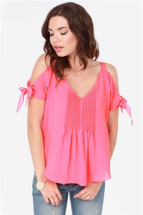 Cute Hot Pink Top Off The Shoulder Top Neon Top 3700