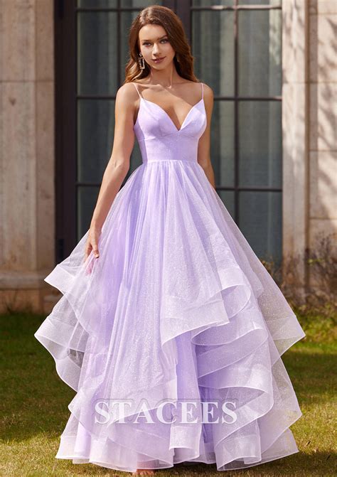 A Line Princess V Neck Sleeveless Floor Length Tulle Prom Dress With